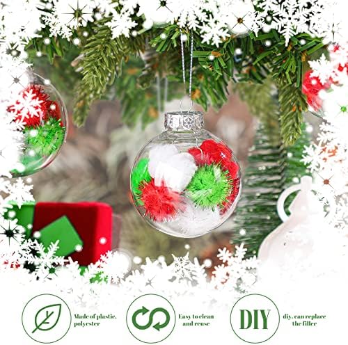 קישוטי כדור חג המולד 2.36 אינץ 'קישוטים תלויים פלסטיק ברורים ， מעוטרים במילוי לבן ירוק אדום לקישוט עץ חג המולד ציוד מסיבות חג