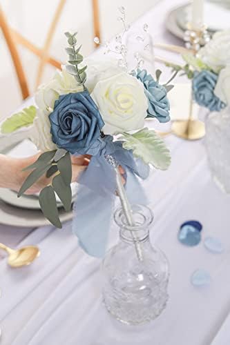 סט Aivanart של 4 זרי חתונה של שושבינה לטקס חתונה לכלה, פרחים כחולים מלאכותיים מאובקים זרי פרחים כפריים לחתונה כפרי לחיטוטים שולחנות