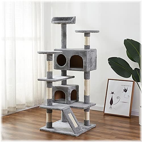 חתול מגדל, 52.76 סנטימטרים חתול עץ עם סיסל מגרד לוח, חתול עץ מגדל עם מרופד פלטפורמה, 2 יוקרה דירות, עבור חתלתול, חיות מחמד, מקורה פעילות מרגיע