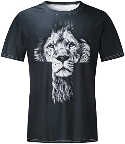 חולצות טריקו של שרוול קצר של Ubst Mens, אמונה קיץ ישו קרוס אריה הדפסת אריות דלים כושר שרירים אתלטים חולצה חולצה
