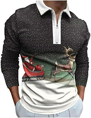 חולצות פולו לחג המולד של XXBR חולצות שרוול ארוך רוכסן צוואר צוואר צוואר צוואר צוואר חג המולד מצחיק סנטה קלאוס שלג פתית שלג חולצות גולף