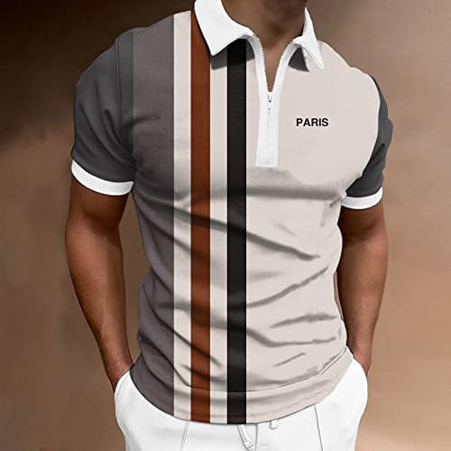 חולצות פולו קיץ XXBR לגברים, 2022 צוואר הרוכסן החדש של גברים חדשים שרוול קצר גולף גולף טלאי בלוק טלאים חולצה מזדמנת