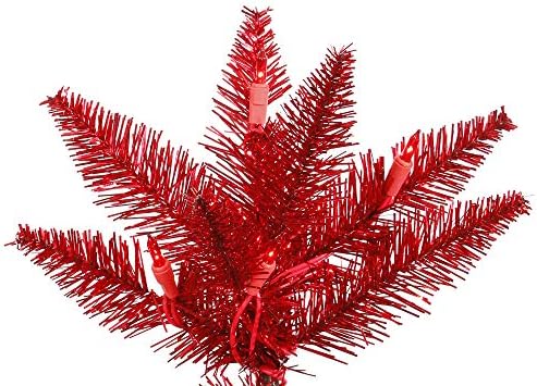 Vickerman 5.5 'טינסל אדום אדום עץ חג המולד מלאכותי עם 400 אורות אדומים - עץ חג המולד אדום פו - עיצוב בית מקורה עונתי