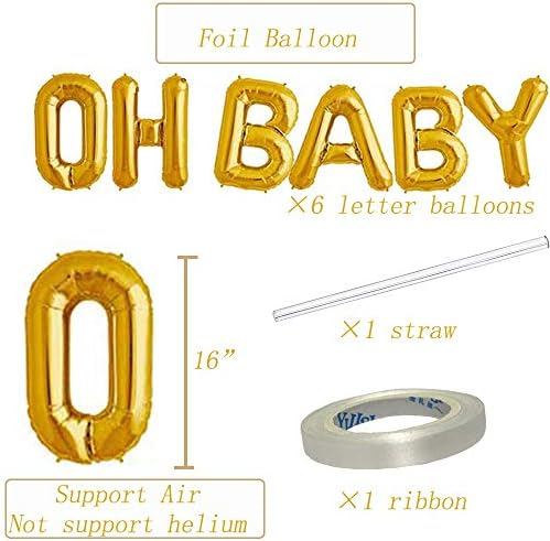 Vanvene Oh Balloons Balloons קישוטי מקלחת לתינוקות - 16 מכתבי בלון תינוקות זהב - סט בלתי -מושלמת וניתנת לשימוש חוזר של 6 בלונים אלפביתיים