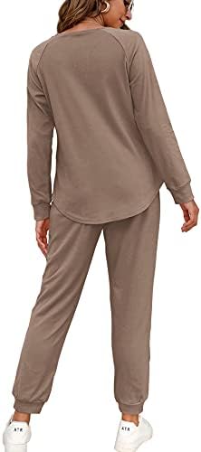 WIHOLL תלבושות שני חלקים לנשים לטרקלין סט רושם מטה מכנסי סווטשירט מכנסי טרנינג.