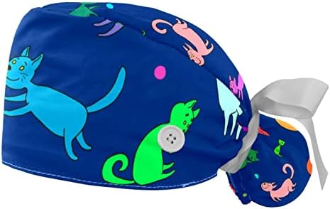 כובע עבודה עם כפתורים לנשים, חתולים מצחיקים צבעוניים מצוינים