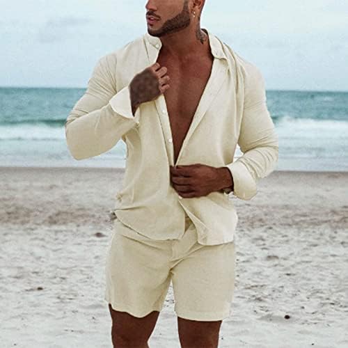 הגברים הוואי מגדירים גברים עגול צוואר עגול שרוול ארוך מכנסיים קצרים בצבע אחיד חליפת ספורט מזדמנים חולצת ספורט אופנה