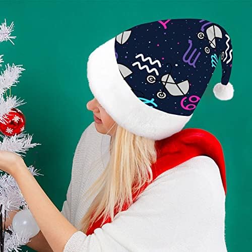 גלגל המזלות סימן חג המולד כובע סנטה קלאוס כובעי קצר קטיפה עם לבן חפתים לגברים נשים חג המולד מסיבת חג קישוטים