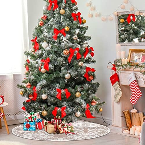 דפוס בד תחרה של צמיגואה חצאית עץ חג המולד, חצאית עץ חג המולד קישוט מחצלת עץ חג המולד 35.4 למסיבת חג מקורה עיצוב חיצוני