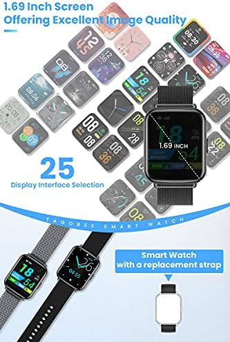 שעון חכם Tagobee לטלפונים אנדרואיד iOS 1.69 מסך מגע שעונים חכמים עבור נשים גברים IP68 שעוני כושר אטומים למים עם צג דופק גשש שינה גשש קלוריות פעילות דיגיטלית