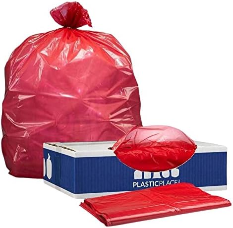 PlasticPlace 55-60 ליטר שקיות זבל │ 1.2 מיל │ אשפה אדומה כבדה אשפה פחיות │ 38 x 58, 250