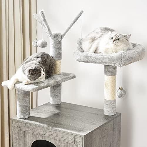 חתול המלטת תיבת מארז כל-ב-אחד חתול עץ עם המלטת תיבת ריהוט נסתרת חתול מגדל עם קטיפה מוט מגרד הודעות מודרני