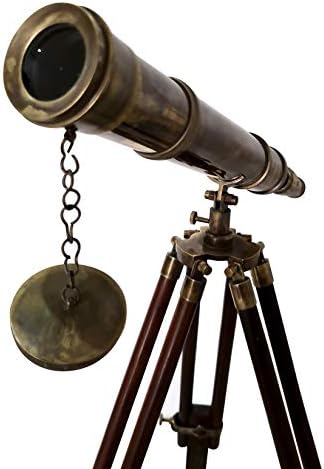 טלסקופ עתיק ימי פליז פליז רצפת ספיגגלס עומדת על עיצוב שולחן עבודה ימי אותנטי