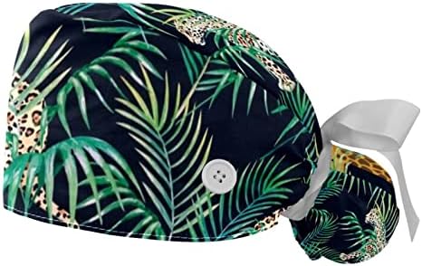 2 חבילות כובעי עבודה עם כפתור ופס זיעה, יער גשם טרופי מתכוונן כובעי קרצוף קוקו