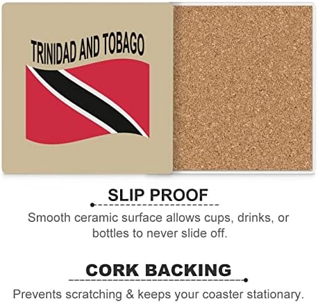 דגל של טיפות טרינידד וטובגו למשקאות מרובעים כוס קרמיקה עם בסיס פקק 6 יחידות