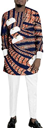 חליפת גברים אפריקאית אנקרה הדפסת חולצות שרוול ארוך ומכנסיים 2 חלקים תלבושות דשיקי גברים אימונית מזדמנת