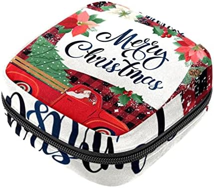 מפית סניטרית אחסון תיק, תקופת תיק, כרית סניטרית פאוץ, קטן איפור תיק, משובץ החג שמח סנטה קלאוס כונן רכב