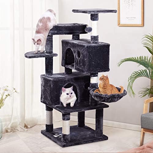 מגדל חתול עץ חתול מקורה, 49 אינץ ' רב ברמת החתול גרוד עם דירות, ערסל & קטיפה מוטות עבור גורים, חתולים גדולים, אפור מעושן