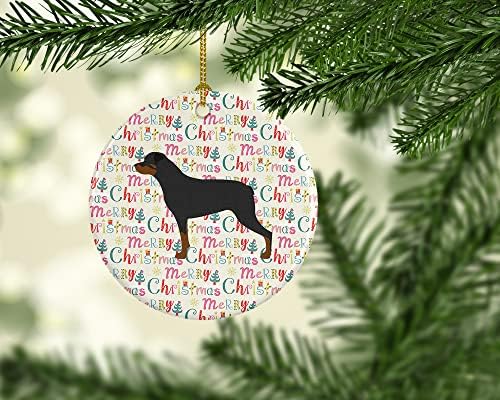 אוצרות קרוליין WDK1913CO1 ROTTWEILER קישוט קרמיקה לחג המולד שמח, רב צבעוני, קישוטים לעץ חג המולד, קישוט תלוי לחג המולד, חג, מסיבה, מתנה,