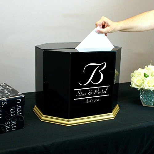 קופסת כרטיסי חתונה בהתאמה אישית זכוכית שחורה עם חיתוך זהב