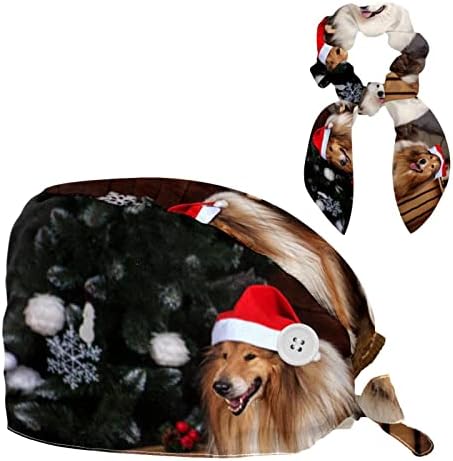 כובעי קרצוף אחות נשים שיער ארוך, חג המולד לחג המולד כובע עבודה מתכוונן עם כפתור ושיער קשת סקראנצ'י