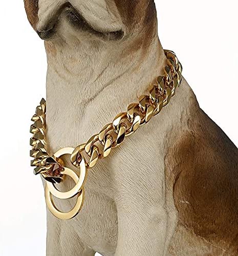 15 ממ צווארון כלב מתכת שרשרת שרשרת חיות מחמד מפלדת אל חלד 316L נירוסטה צווארון חנק כלב צווארון, זהב, 30 אינץ 'D6A5DD