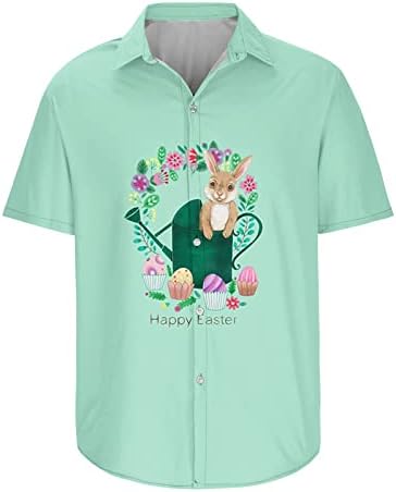 יום הפסחא של USNSM חולצות הוואי לגברים כפתור שרוול קצר צבעוני למטה חולצות ביצה ארנב שמח חולצות באולינג מודפסות