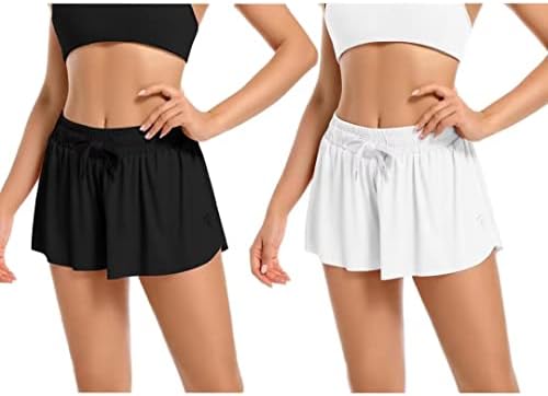 קוקי 2-חבילות נשים 2 ב -1 מכנסי ריצה זורמים אימון אתלטי מזדמן כושר כושר יוגה יוגה גבוהה חצאיות טניס גבוה