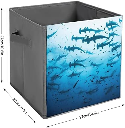 כריש פטיש קוביות אחסון בדים מתקפלות קופסאות קופסאות אחסון 11 אינץ 'פחי אחסון מתקפלים עם ידיות